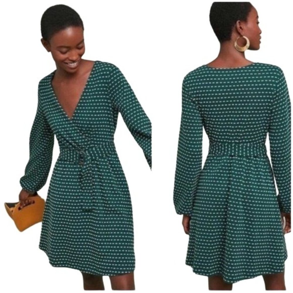 Maeve Anthropologie Malta Belted Dress Green Fit and Flare Size XS